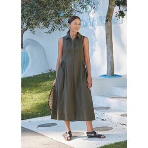 Maye 100% Cotton Green Khaki Corinne Midi Shirt Dress Size XS